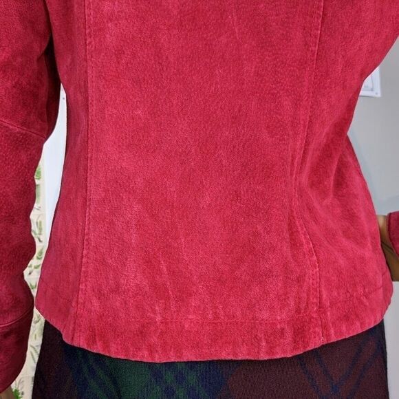 Vintage y2k Suede Jacket Oxblood Dark Academia Fitted Seaming Size Small - Picture 13 of 15